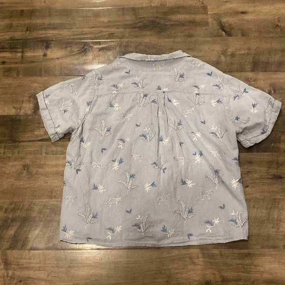 Anthropologie Maeve Embroidered Surf Buttondown Blue Medium Cheetah - Picture 7 of 8